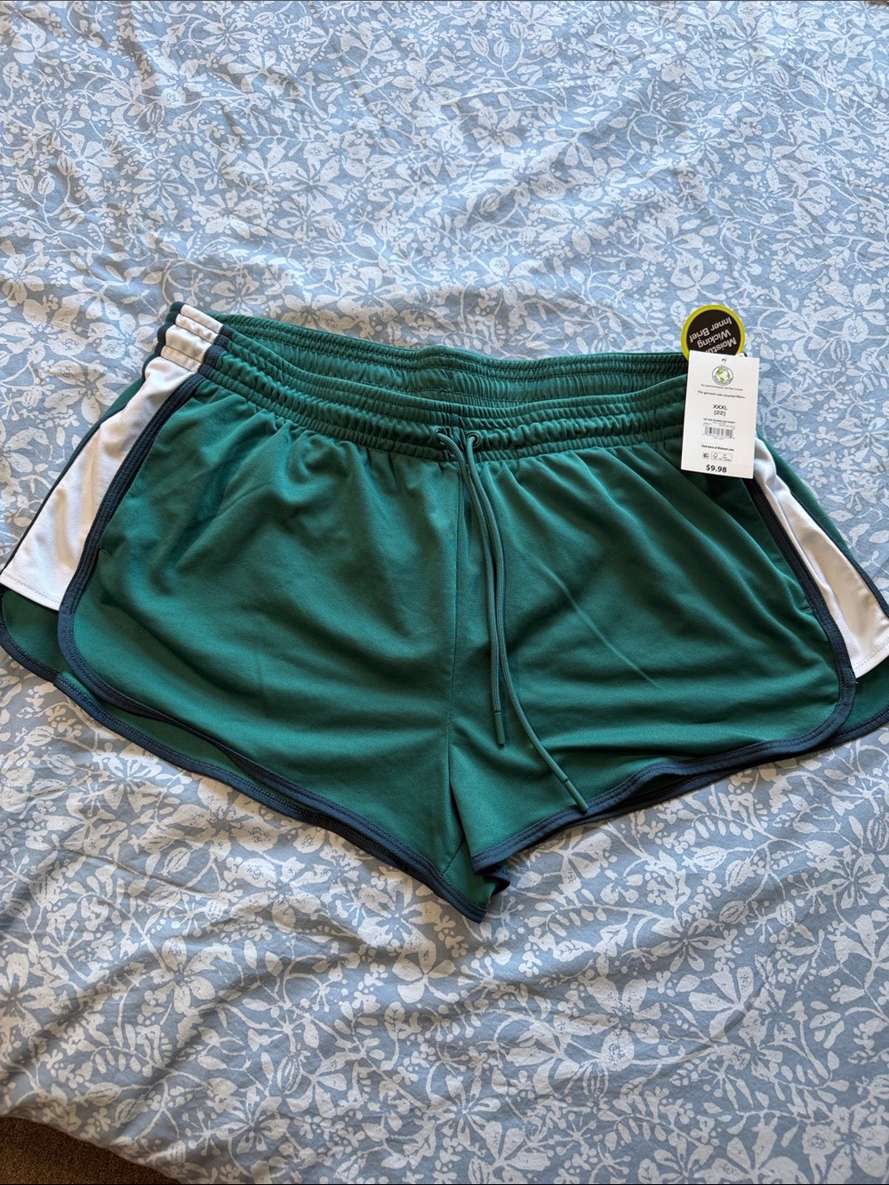 Athletic Works Green Running Shorts with White Side Panels